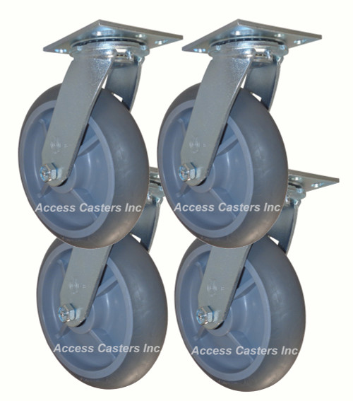 6TPRRM45INV Caster Set with Soft Wheels for Use on Rubbermaid 4500 Series Carts