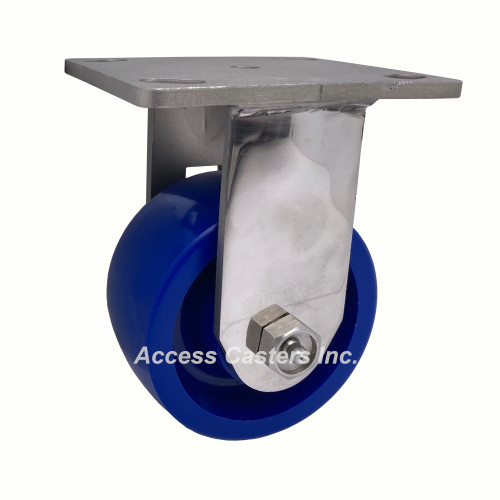 MD316SU4-R 4 Inch 316 Stainless Steel Rigid Caster with Blue Polyurethane Wheel