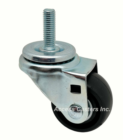 25DEN68S 2.5 Inch threaded stem swivel caster, neoprene tread wheel, 1/2"-13 x 1-1/2" stem