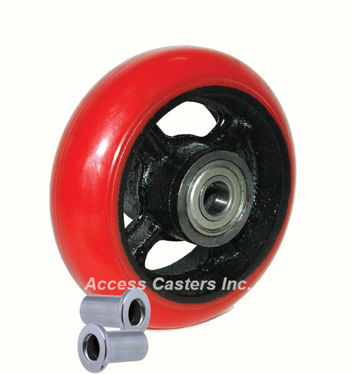 PC-4060RED-TH 6" x 2" Crowned Red Polyurethane Wheel with precision ball bearing