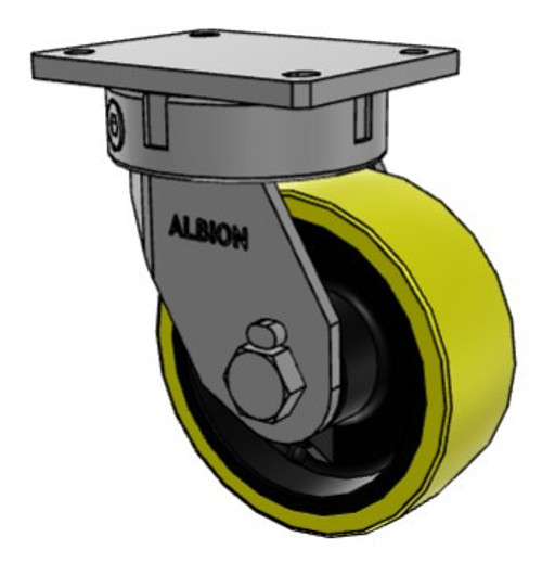 610PF08528S Kingpinless swivel caster, 8" x 3" yellow polyurethane tread wheel