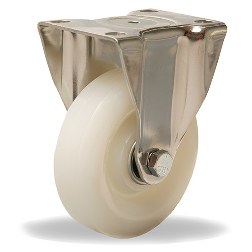 R-STL-4WN Hamilton Stainless Steel Rigid Caster with 4" x 1 1/4" White Nylon Wheel with Plain Bore