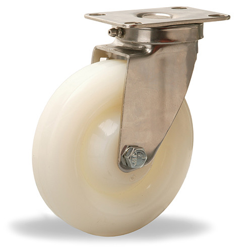 S-STL-5WN Hamilton Stainless Steel Swivel Caster with 5" x 1 1/4" White Nylon Wheel