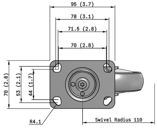 GKR-S-125-PTE/K-TP52-G Tango 125 MM Medical Caster with 95mm x 70mm Top Plate