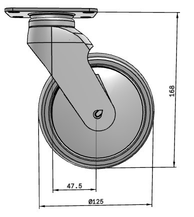 GKR-S-125-PTE/K-TP52-G Tango 125 MM Medical Caster with 95mm x 70mm Top Plate