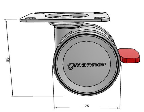 WL-J-S-75GP/K-TP52-W Manner Twist 75mm Twin Wheel Caster with Brake, Top Plate