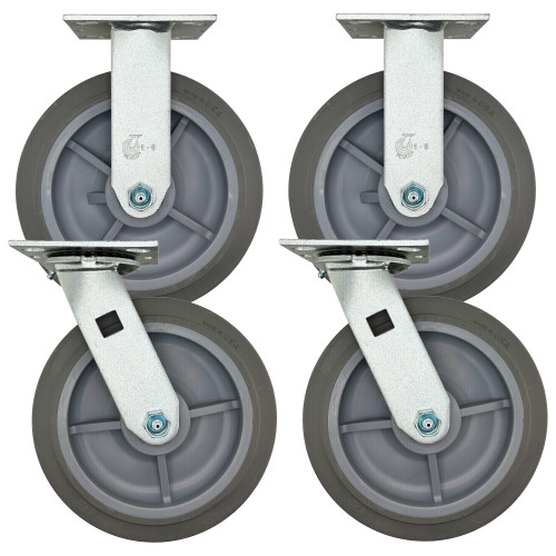 8" Thermo-Rubber Flat Tread Medium Duty Caster Wheel SET
