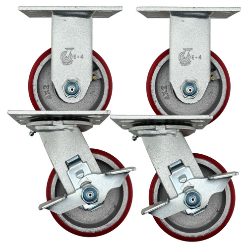 5" Poly on Cast Medium Duty Caster Wheel SET