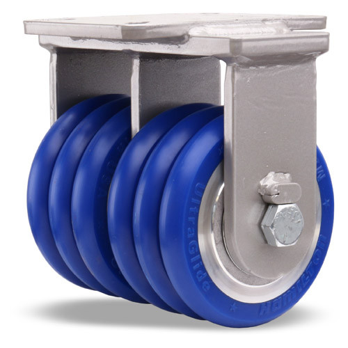 R-ZFSEC2-63SWC85 Hamilton Super Endurance Dual Wheel Rigid Caster with 6" x 3" UltraGlide® Ergo (85A) Triple Wheel Blue Tread on Aluminum Core