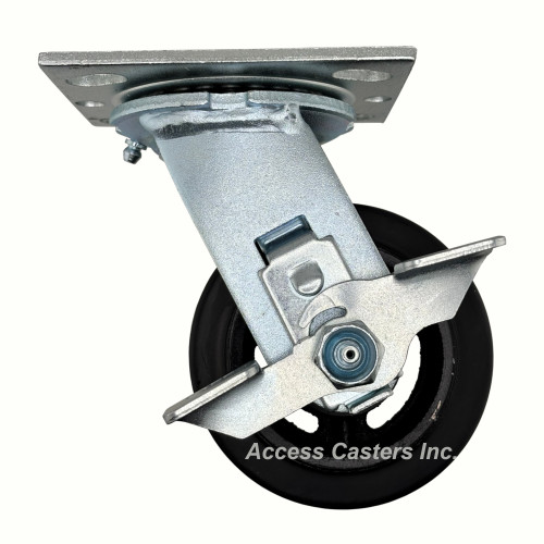 4PRCSB 4" x 2" Swivel Caster with Brake, Mold on Rubber Wheel
