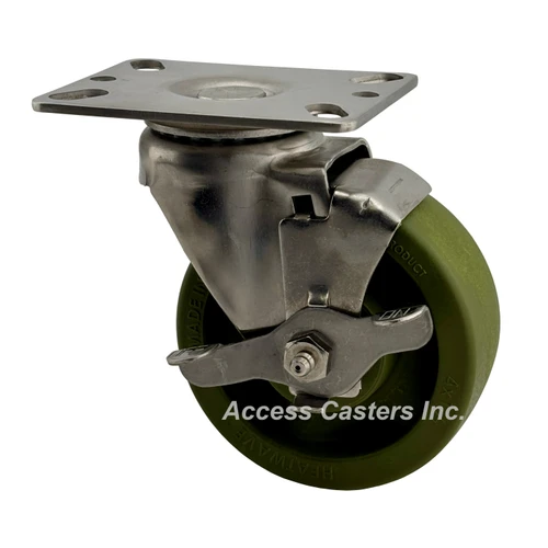 SSHS40P2HWGSB Colson 4 Inch Stainless Steel High Temperature Swivel Caster with Brake, Green Wheel