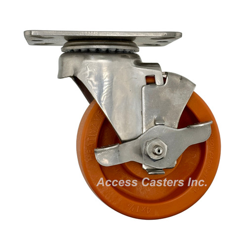 SSHS40P2HWOSB Colson 4 Inch Stainless Steel High Temperature Swivel Caster with Brake, Orange Wheel