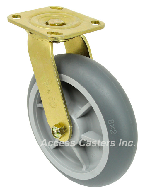 8DTPD-S 8" Brass Plated Swivel Caster with Round Tread TPR Wheel