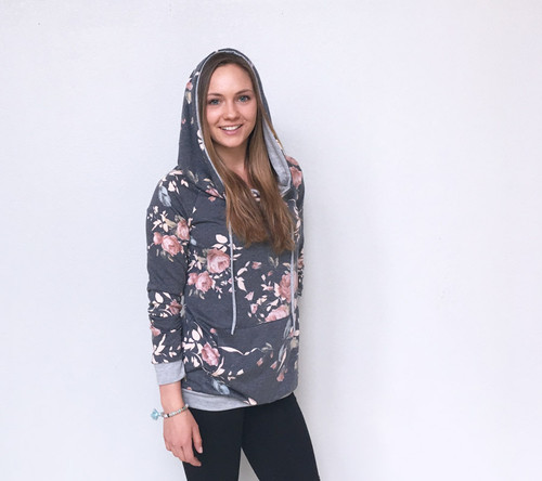 Jennifer Floral Rose Hoodie - Navy