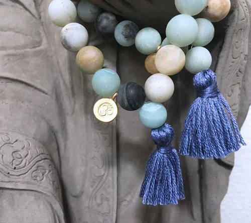 Gold Om Frosted Amazonite Prayer Bracelet 