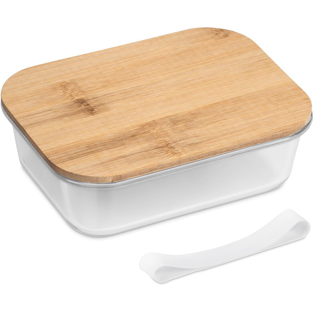 Personalised and custom engraved glass lunch box with bamboo lid
