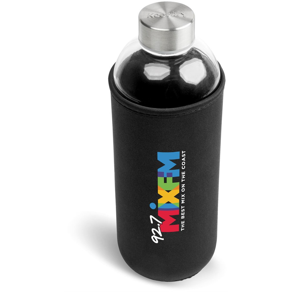 1L large glass water bottle with stainless steel lid and