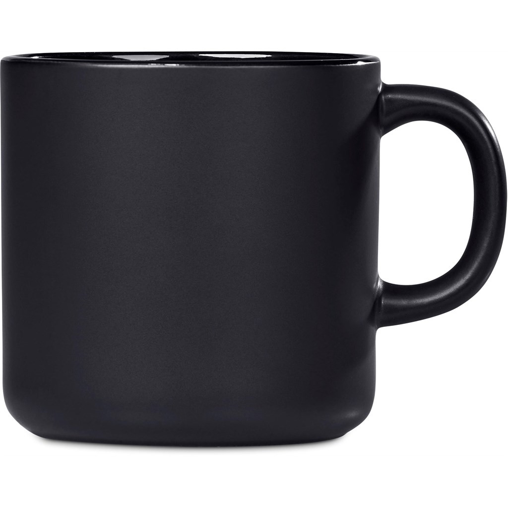 Stylish matte black ceramic mug with personalised laser engraved