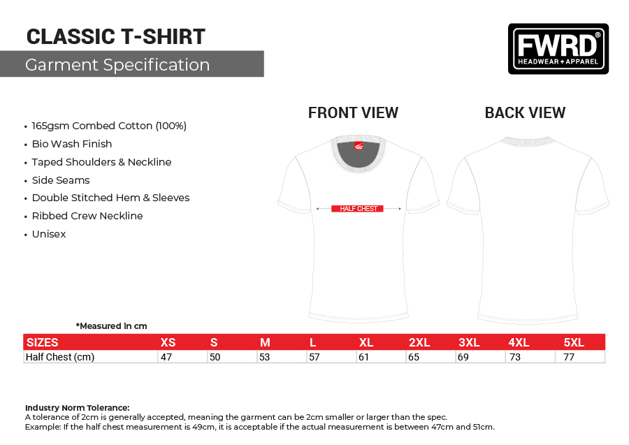 classic tshirt size guide
