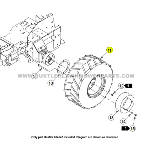 Parts lookup Hustler 604547 Wheels and Tires 26x12-12 OEM diagram
