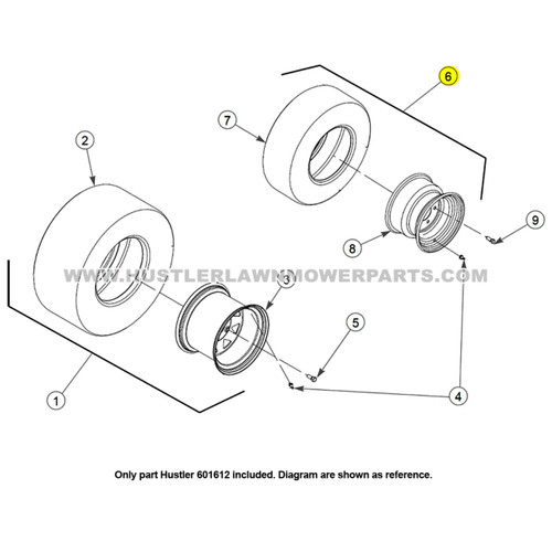 Parts lookup Hustler 601612 Tire and Wheel OEM diagram