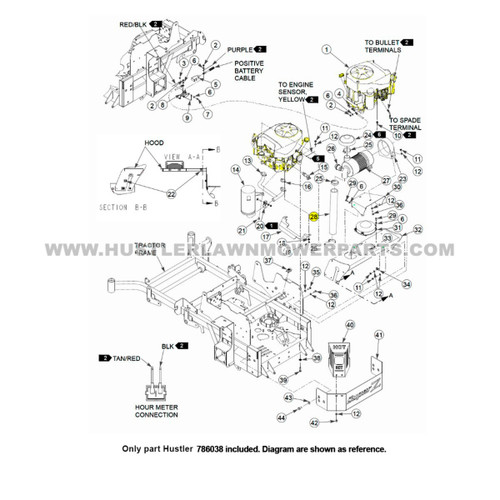 Parts lookup Hustler 786038 Remote Air Filter Hose OEM  diagram