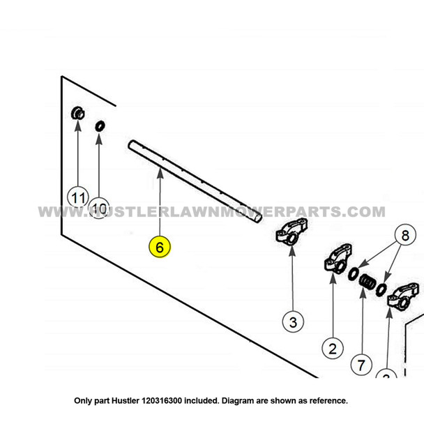 Parts lookup Hustler 120316300 Rocker Arm Shaft OEM diagram