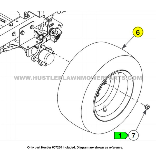 Parts lookup Hustler 607230 Tire and Wheel OEM diagram