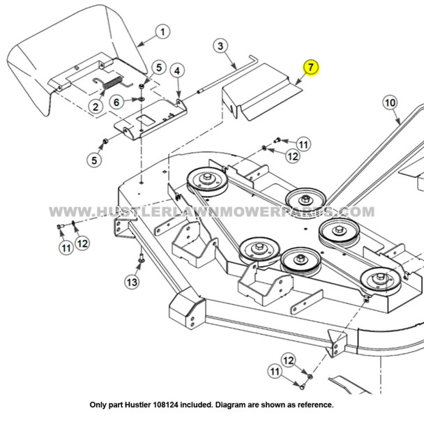 Parts lookup HUSTLER 108124 - PULLEY COVER RS 54" diagram