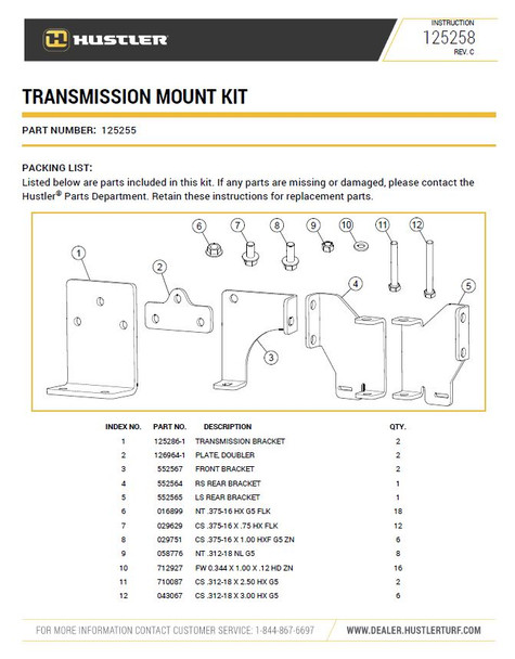 HUSTLER SVC KIT 125255 - Image 2