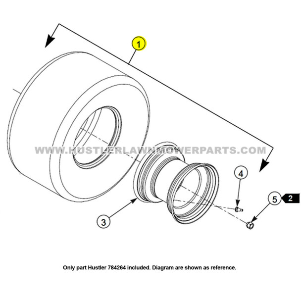 Parts lookup Hustler 784264 Lawn Tractor Tire and Wheel 18x9.50-8 OEM diagram