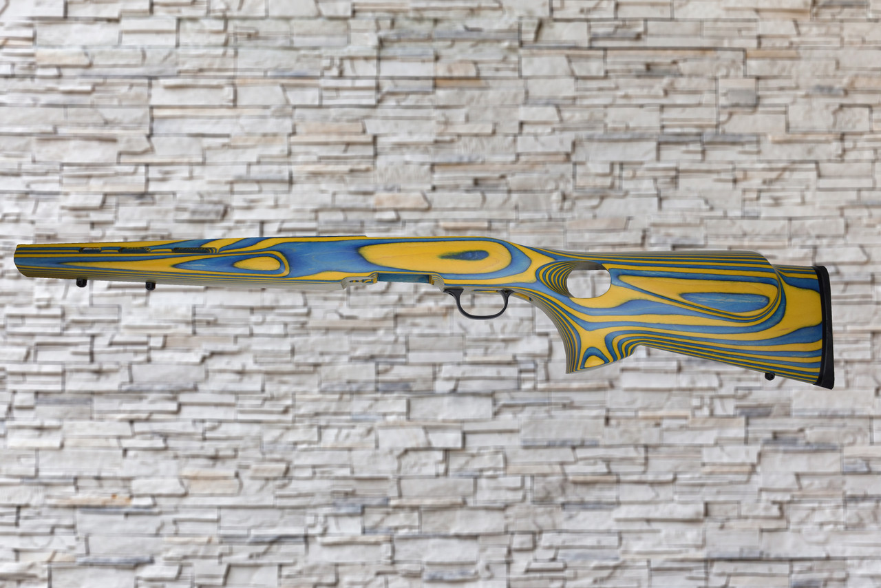 Boyds Featherweight Blue, Yellow Stock Savage B-Mag 17WSM Bull Barrel Rifle