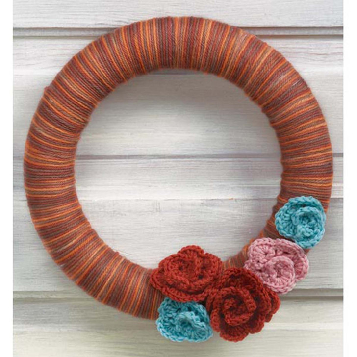 Willow Yarns Wrapped Wreath with Crocheted Flowers Free Download