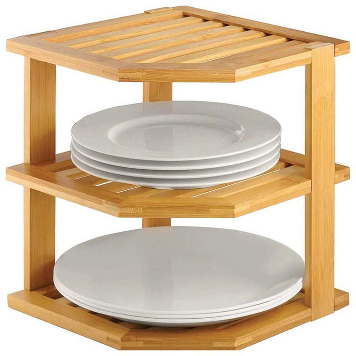 Three-Tier Bamboo Corner Shelf