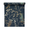 Floral Non-Woven Wallpaper - Peacock Navy Blue