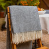 Luxurious 100% Wool Herringbone Blanket - Smoky Grey