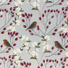 Super Soft-Touch Velvet Fabric by the Metre  - Robin & Berries Grey, Christmas Design