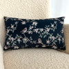 Luxury Super Soft Velvet Cushion - Orchard Blossom Black - Available in 3 Sizes, Square and Rectangular, Floral Design with Sparrows