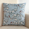 Luxury Super Soft Velvet Cushion - Orchard Blossom Duck Egg Blue - Available in 3 Sizes, Square and Rectangular, Floral Design with Sparrows