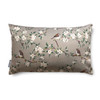 Luxury Super Soft Velvet Cushion - Orchard Blossom Taupe - Available in 3 Sizes, Square and Rectangular, Floral Design with Sparrows