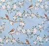 Premium Quality Water and Stain-Resistant Fabric - Orchard Blossom Duck Egg - Floral & Birds Design