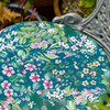 Circular / Round (38cm) Water Resistant Garden Seat Pad - Cottage Garden Teal, Traditional Floral Design