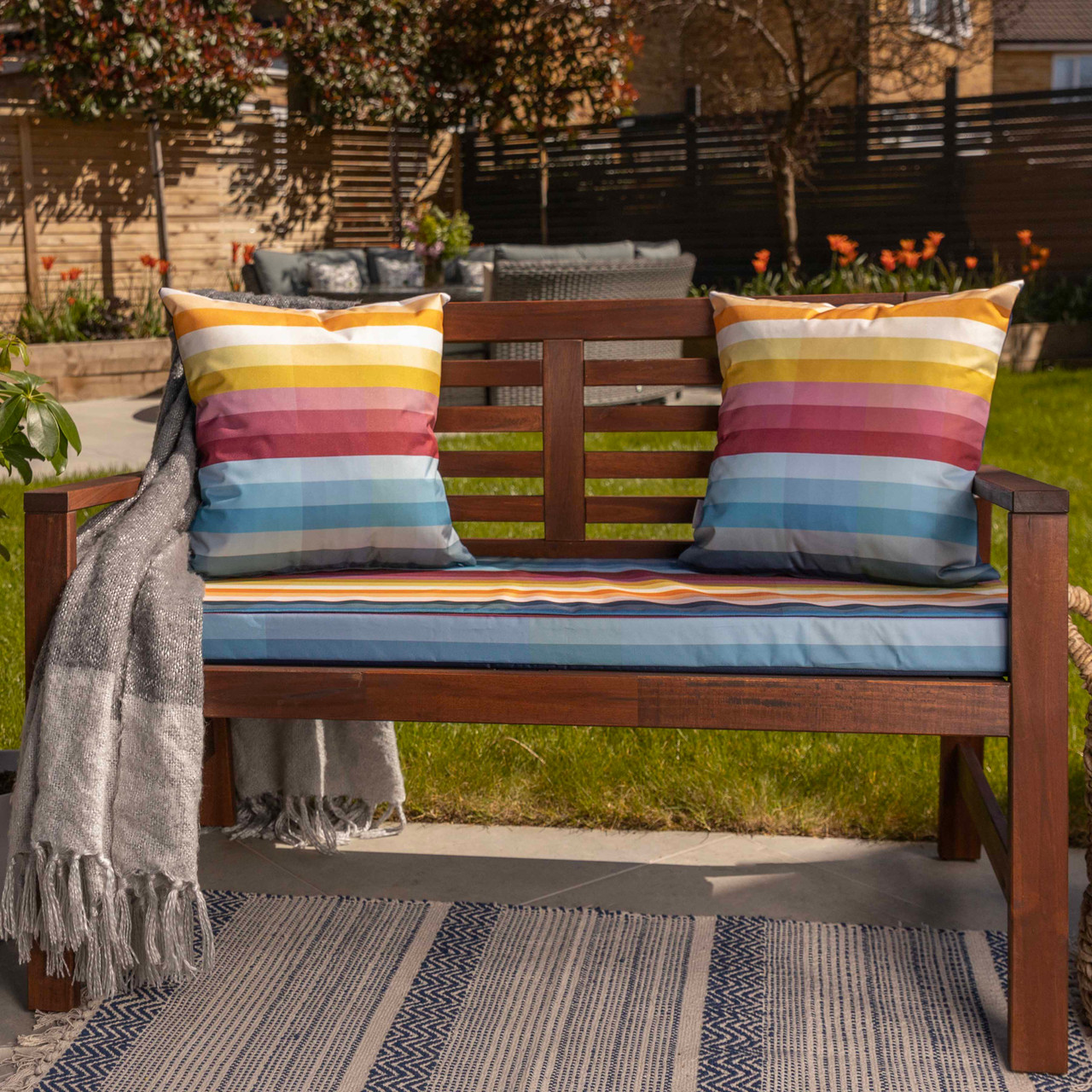 Water Resistant Garden Outdoor Bench Seat Pad Pixel Stripes