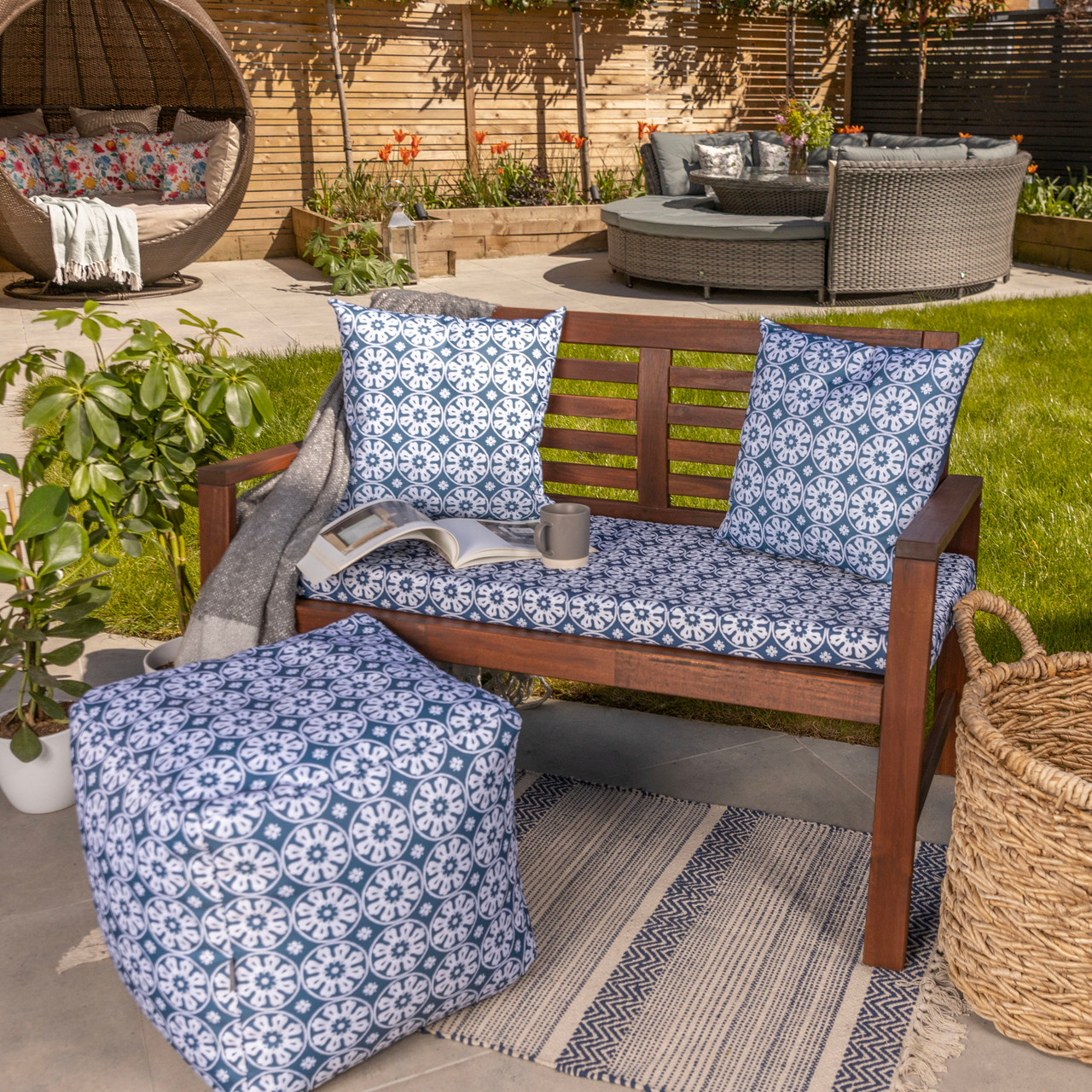 Water Resistant Garden Outdoor Bench Seat Pad Casablanca Navy