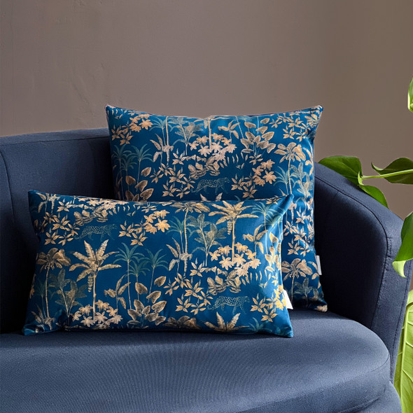Luxury Velvet Cushion - Rainforest Midnight Blue, Available in 3 Sizes, Square and Rectangular