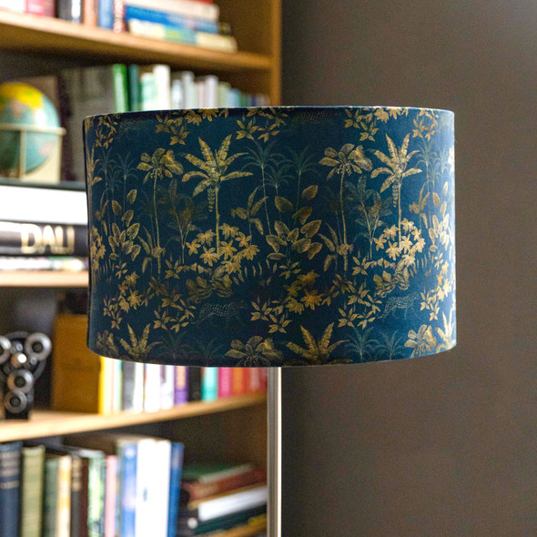 Luxury Soft-Touch Velvet Lampshade - Available for Ceiling Light, Standard Lamp or Table Lamp -  Rain Forest Midnight Blue