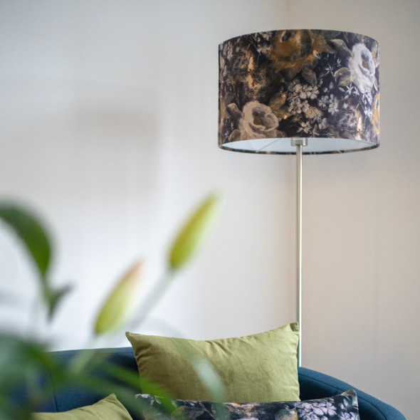 Luxury Soft-Touch Velvet Lampshade - Available for Ceiling Light, Standard Lamp or Table Lamp -  Twilight Rose Floral Pastel Yellow