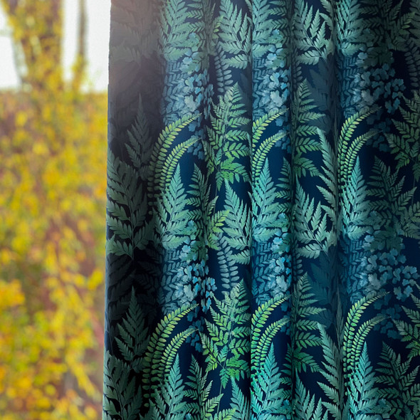 Premium Quality Custom-Length Super-Soft Velvet Curtain - Ferns Floral Design