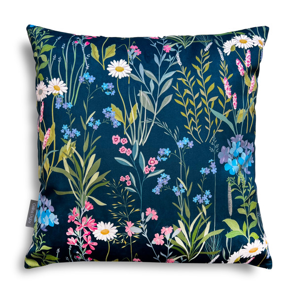 Luxury Super Soft Velvet Cushion - Forget-Me-Not Pacific Blue, Floral Design - Available in 3 Sizes, Square and Rectangular