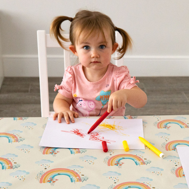 Children's Tablecloth - Water & Stain Resistant - Bee a Rainbow Cream